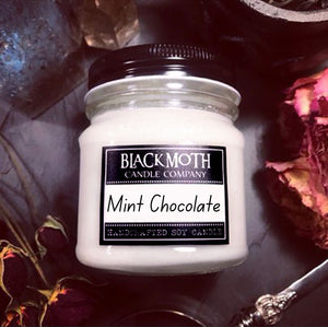 8 oz Mint Chocolate Scented Soy Candle in Mason Jar