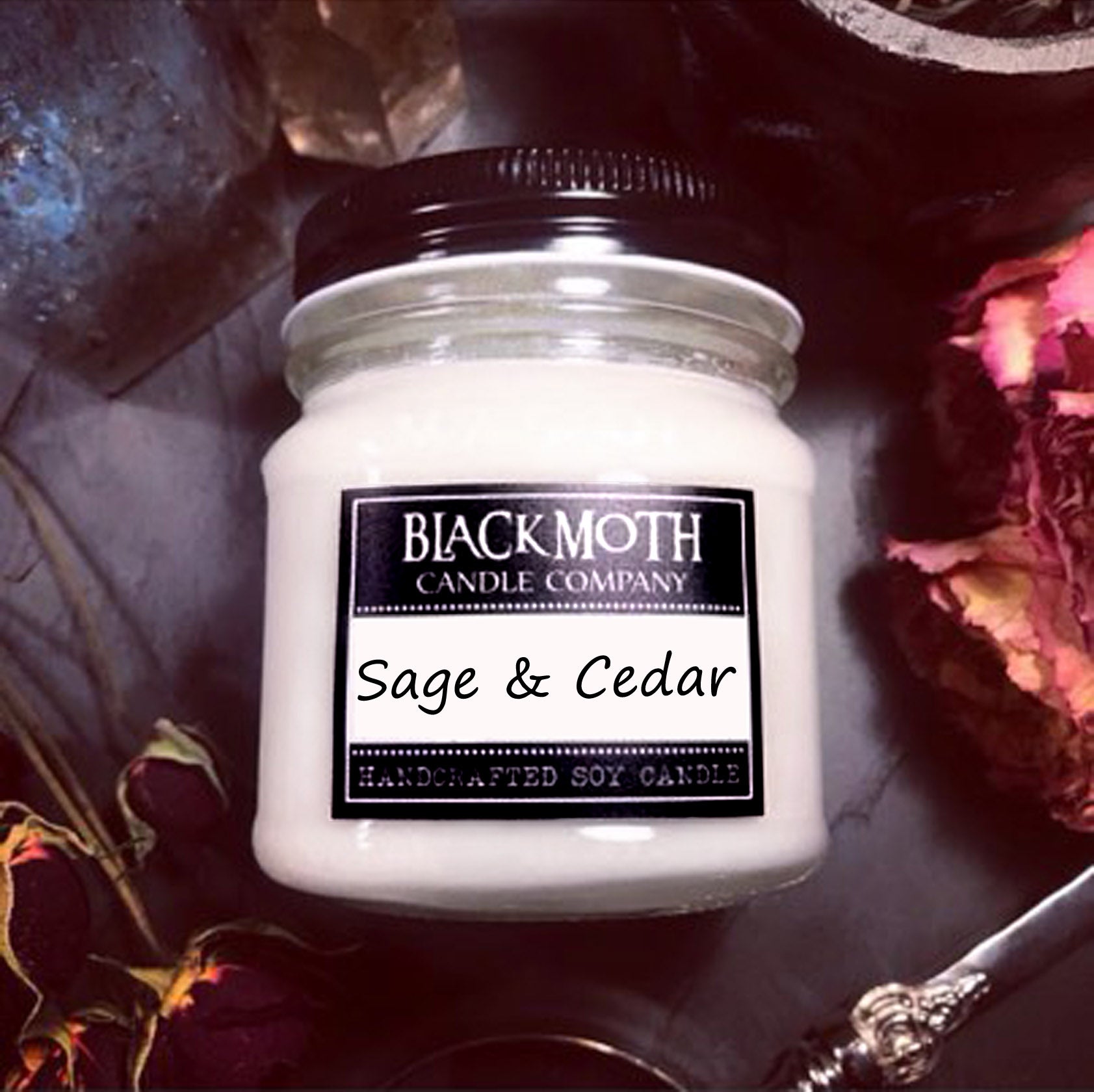 8 oz Sage & Cedar Scented Soy Candle in Mason Jar