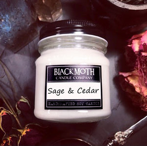 8 oz Sage & Cedar Scented Soy Candle in Mason Jar